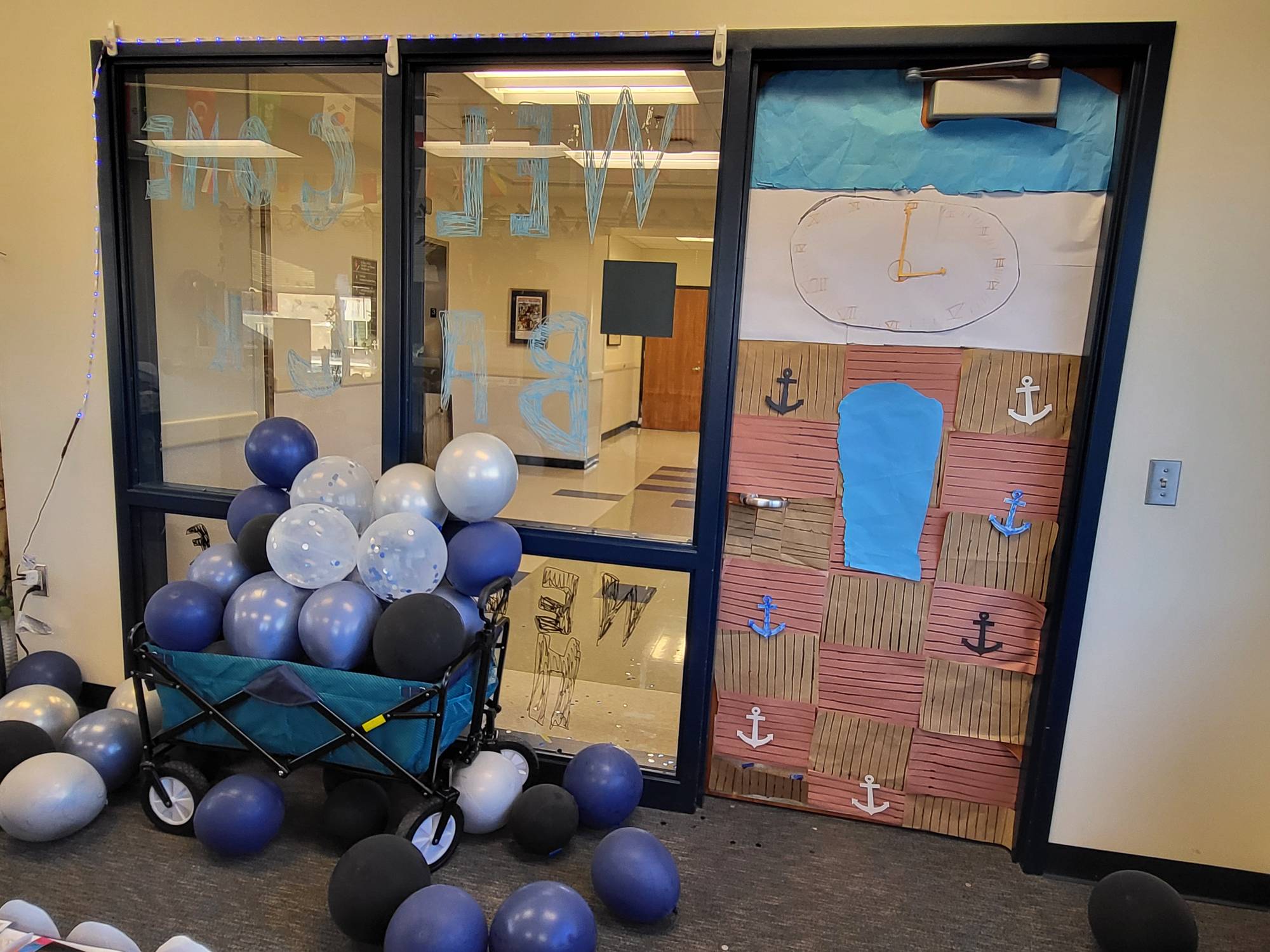 Philosophy department Homecoming decor, front door decor with balloons